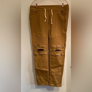 Camel Distressed Moto Pants